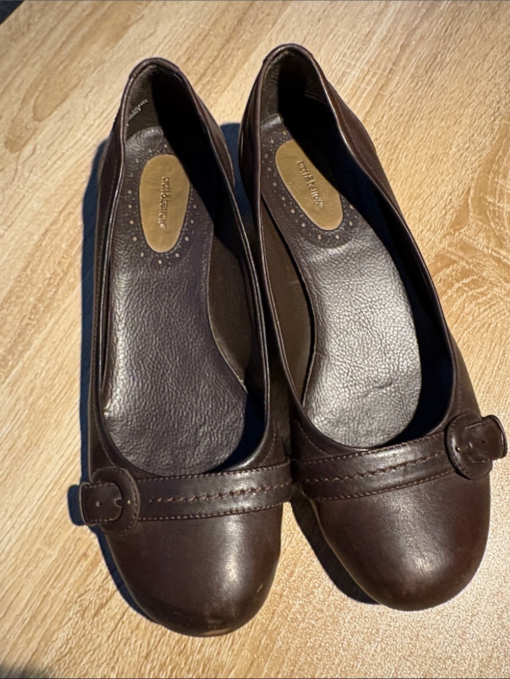 Croft & Barrow Brown Leather Buckle-Strap Rounded-Toe Flats
